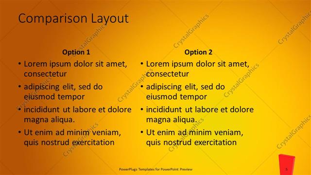 Comparison presentation slide layout