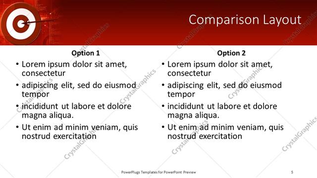 Comparison presentation slide layout