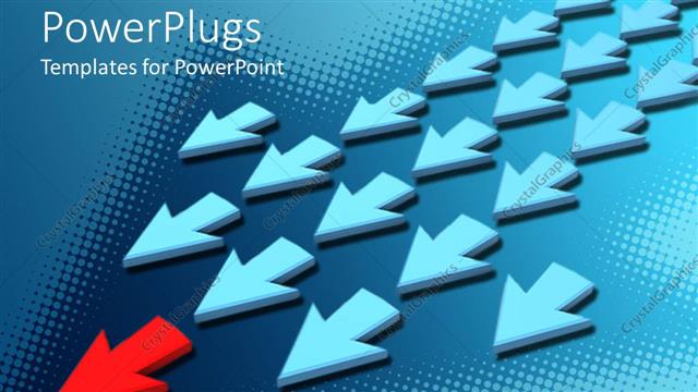  Presentation with red blue - Red arrow leading large group of blue arrows