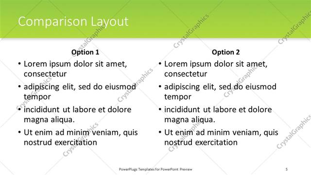 Comparison presentation slide layout