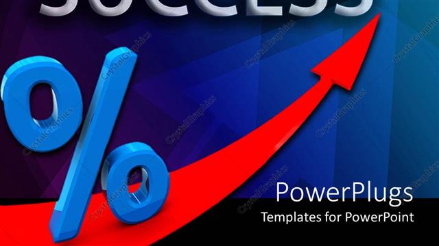  Presentation with percentage - A  red arrow, a percentage sign and a text that spells out the word 