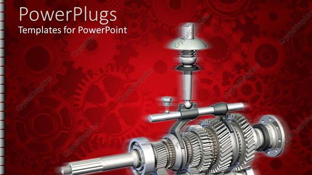  Presentation with gear box - Red background with several shaded gears, a big manual gearbox at the front
