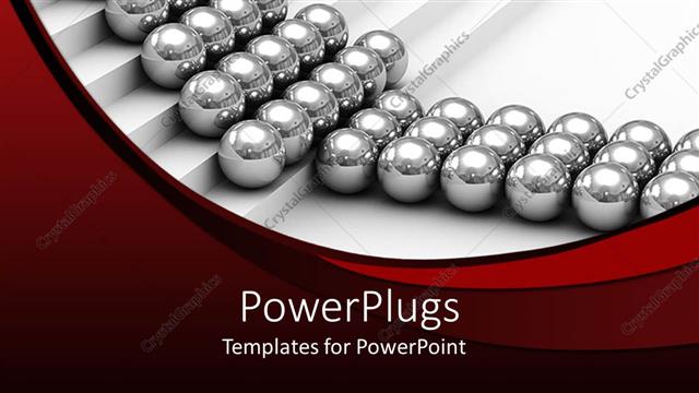  Presentation with stairs - Red ball in front of line of silver balls on white stairs, leadership metaphor, business