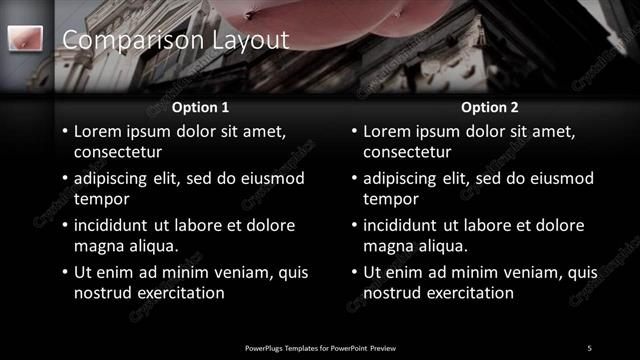 Comparison presentation slide layout