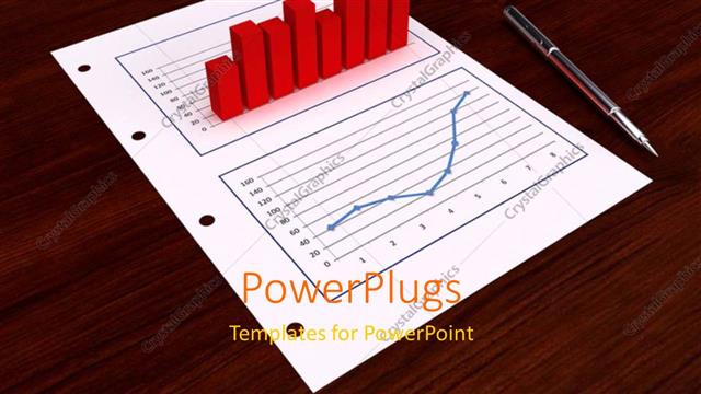  Presentation with growth chart - Red bar chart and line chart on paper with ball pen on desk