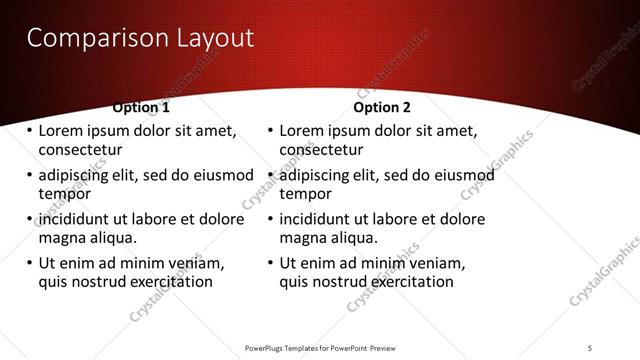 Comparison presentation slide layout