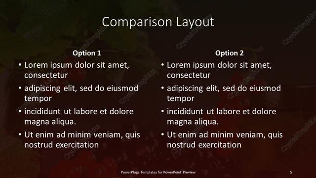 Comparison presentation slide layout