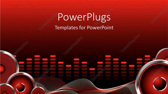 Presentation with sound waves - Red and black equalizer with speakers, sound waves and rewind, fast forward, play and stop buttons
