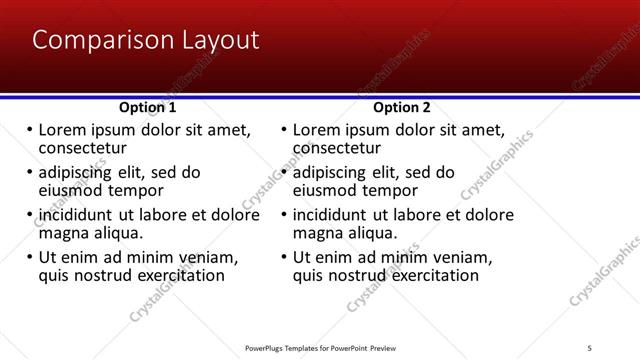 Comparison presentation slide layout