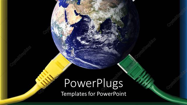  Presentation with earth network - Red, blue, yellow, green network cables plugged into Earth