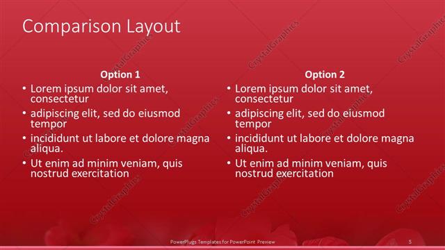 Comparison presentation slide layout