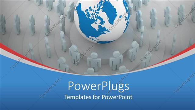  Presentation with red globe - A red character standing on an earth globe on a white background