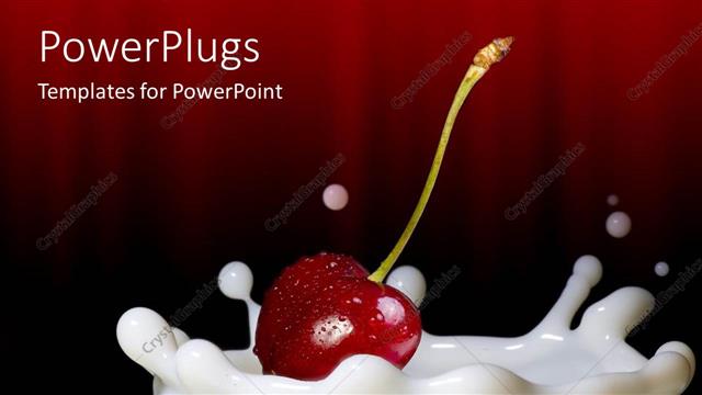  Presentation with milk splash - Red cherry on milk splash in dark red background