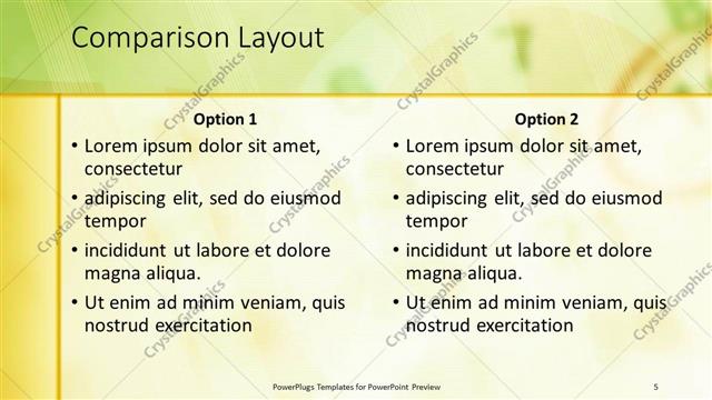 Comparison presentation slide layout