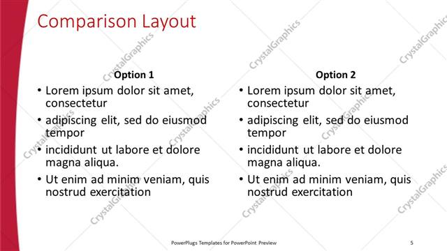 Comparison presentation slide layout