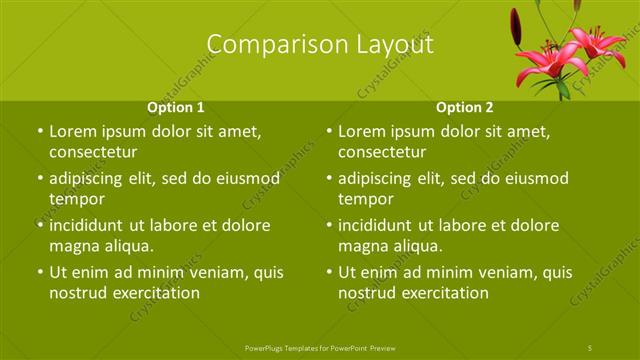 Comparison presentation slide layout