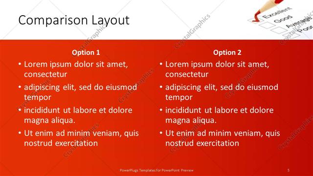 Comparison presentation slide layout