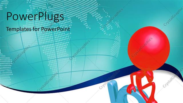  Presentation with red globe - Red colored 3D man sits on IQ with earth globe in background