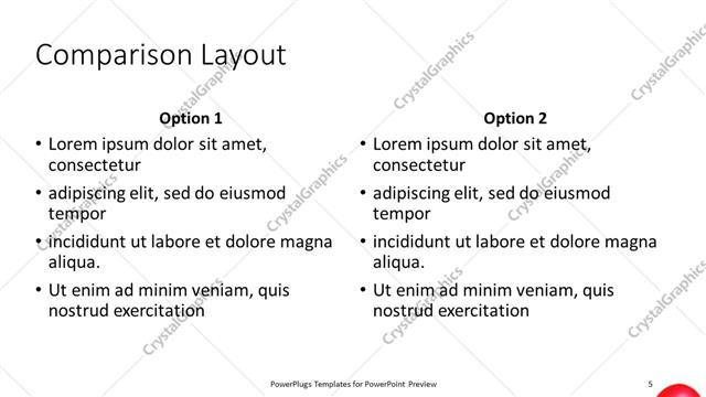Comparison presentation slide layout
