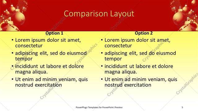 Comparison presentation slide layout