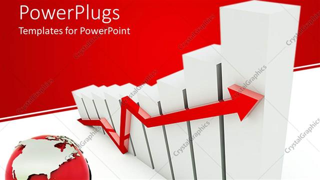  Presentation with red globe - Red colored globe with an arrow sign and bars