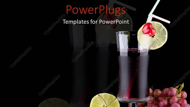  Presentation with lime - Red colored juice in glass cup surrounded by lime and red grapes