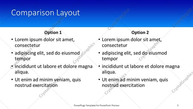 Comparison presentation slide layout