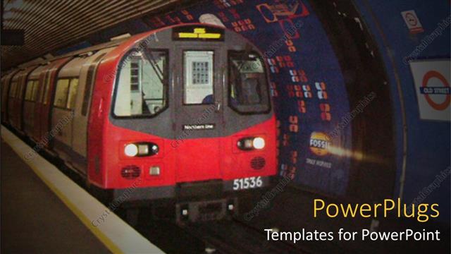  Presentation with transportation train - Red colored moving train in a tunnel train station
