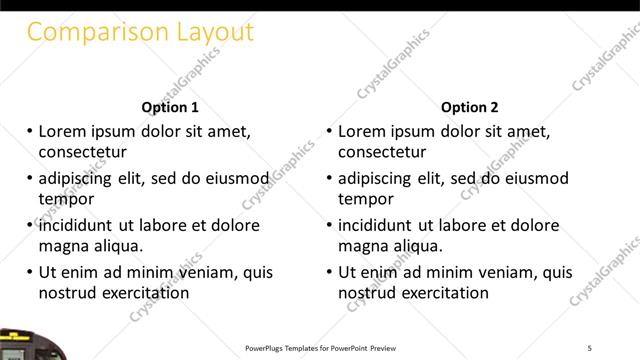 Comparison presentation slide layout