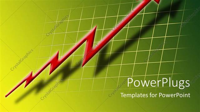  Presentation with growth chart - A red colored zigzag arrow on a green checked surface