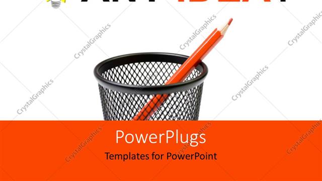  Presentation with crayon - Red crayon in pen holder over white and orange background?