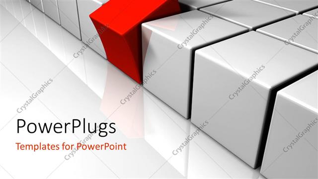  Presentation with cube - Red cube tilted away from rows of white blocks