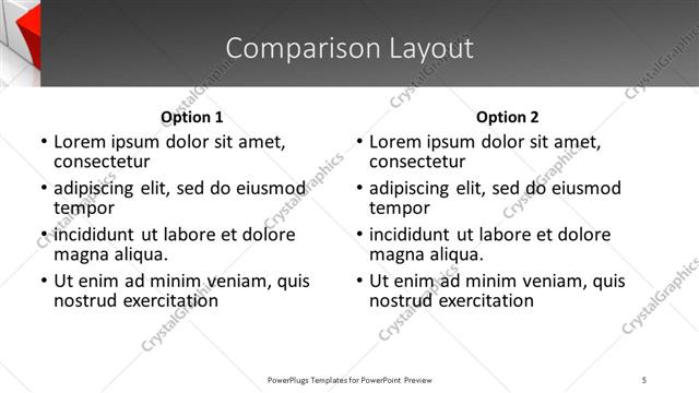 Comparison presentation slide layout