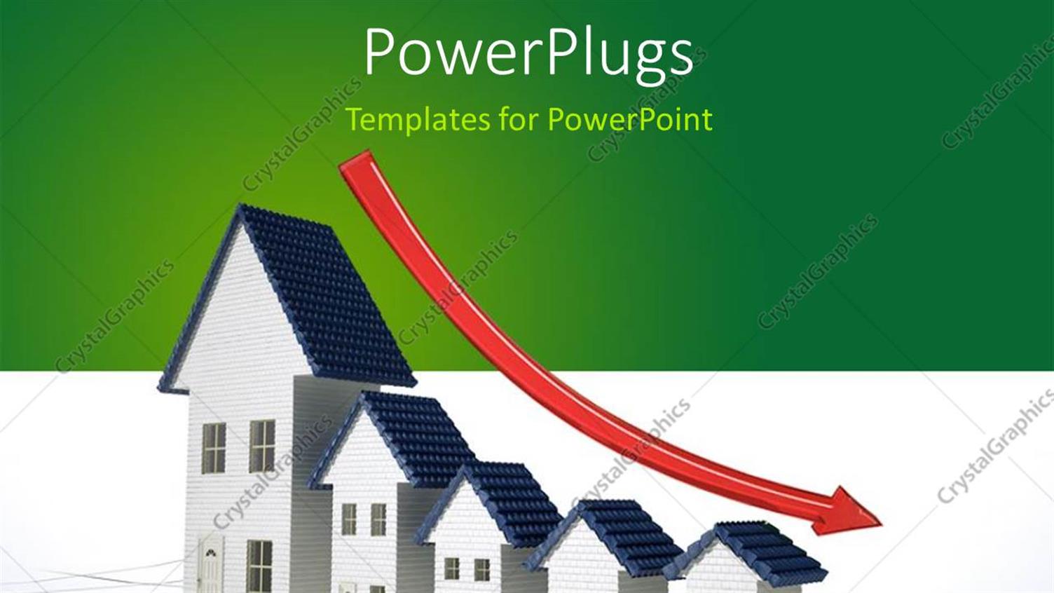 Featuring Red Decreasing Arrrow on Residential Houses Depicting Downward Turn in Real Estate