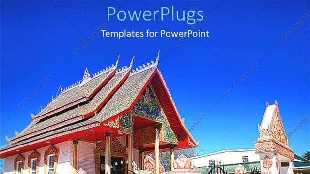  Presentation with skies - Red and designed Buddhist temple with clear blue skies