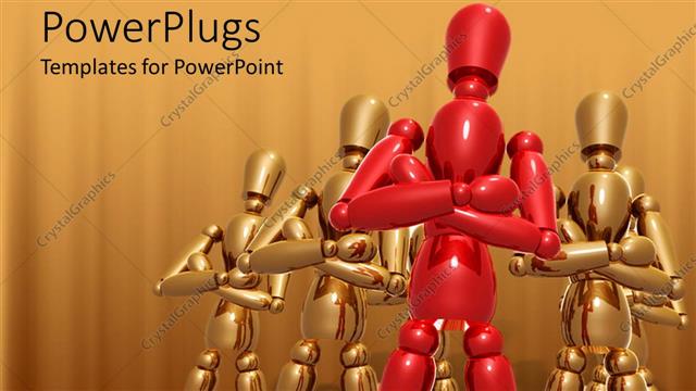  Presentation with red gold - Red figure with arms crossed leading group of gold figures in similar poses