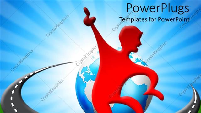  Presentation with red globe - Red figure doing victory dance on track around globe