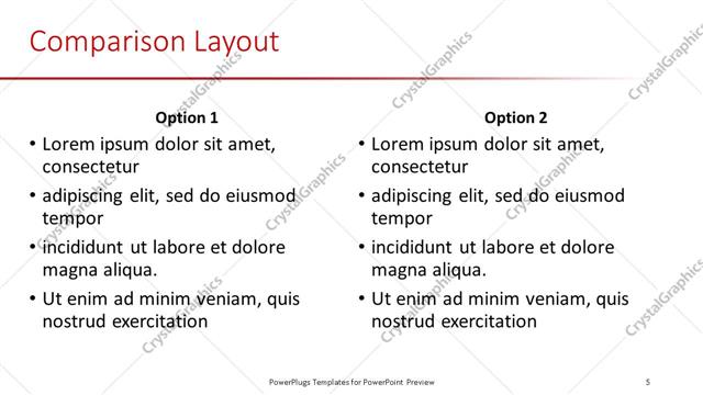 Comparison presentation slide layout