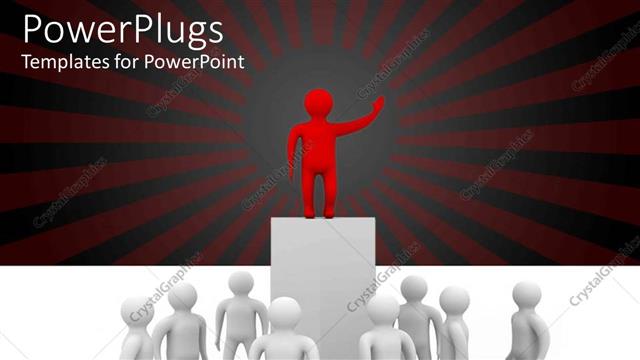  Presentation with leader - Red figure on top of tall pedestal addressing group of white figures