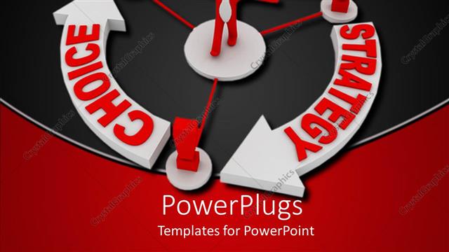 Presentation with choice - Red figure with white tie surrounded by arrows showing cycle of strategy, choice, success