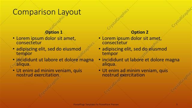 Comparison presentation slide layout