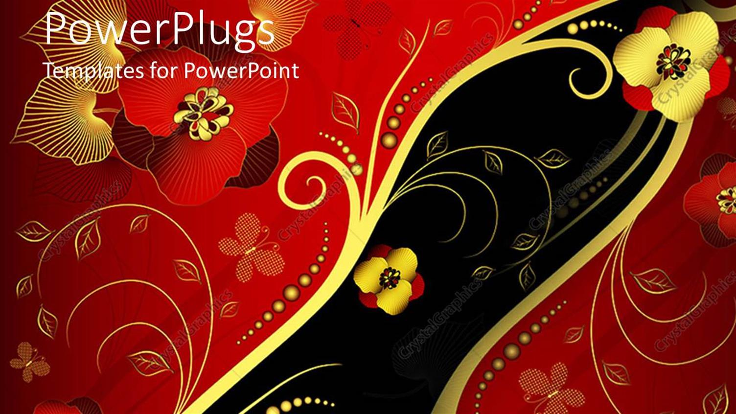 Featuring Red, Gold, and Black Oriental Style Floral Pattern