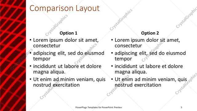 Comparison presentation slide layout