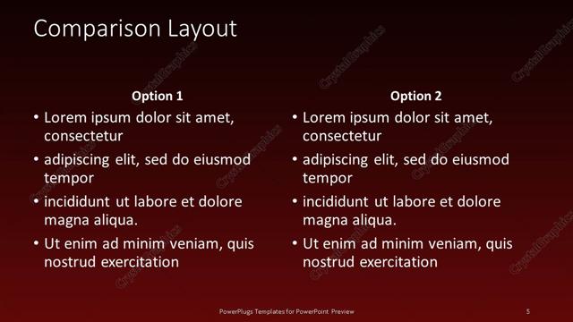 Comparison presentation slide layout