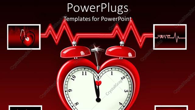  Presentation with alarm - A red heart shaped alarm clock on a red background