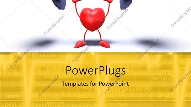  Presentation with body building - Red heart symbol lifts weight with binary digits in background