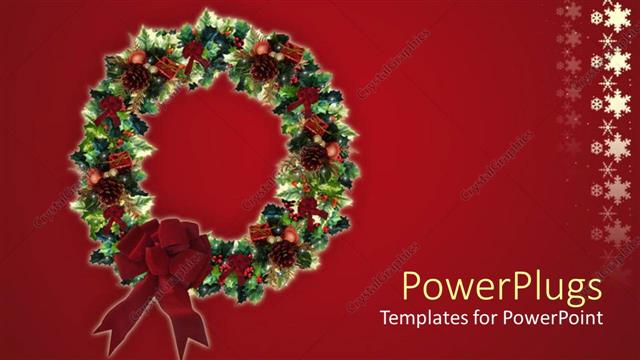  Presentation with christmas red - Red holiday snowflake background with Christmas wreath