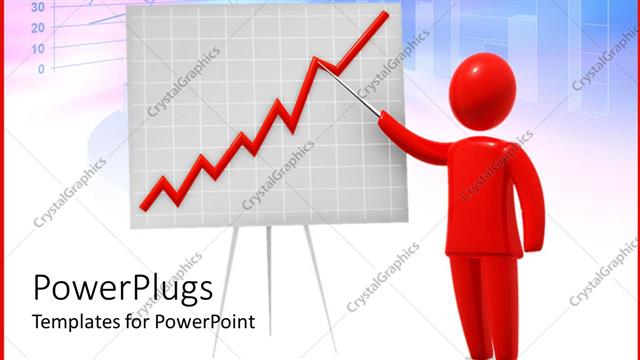  Presentation with growth human - Red human figure pointing an a white board with a chart