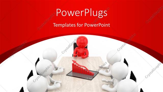  Presentation with team leader - Red leader with team sitting around rendered financial chart on conference table