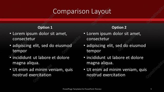 Comparison presentation slide layout